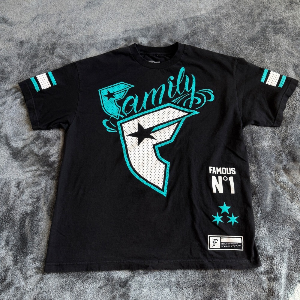 Famous Stars and Straps Mens XL Family Graphic T-Shirt Black Teal Streetwear